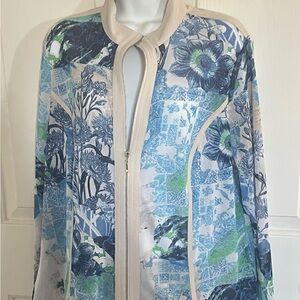 Chico's Blue and Green Floral Cape Jacket